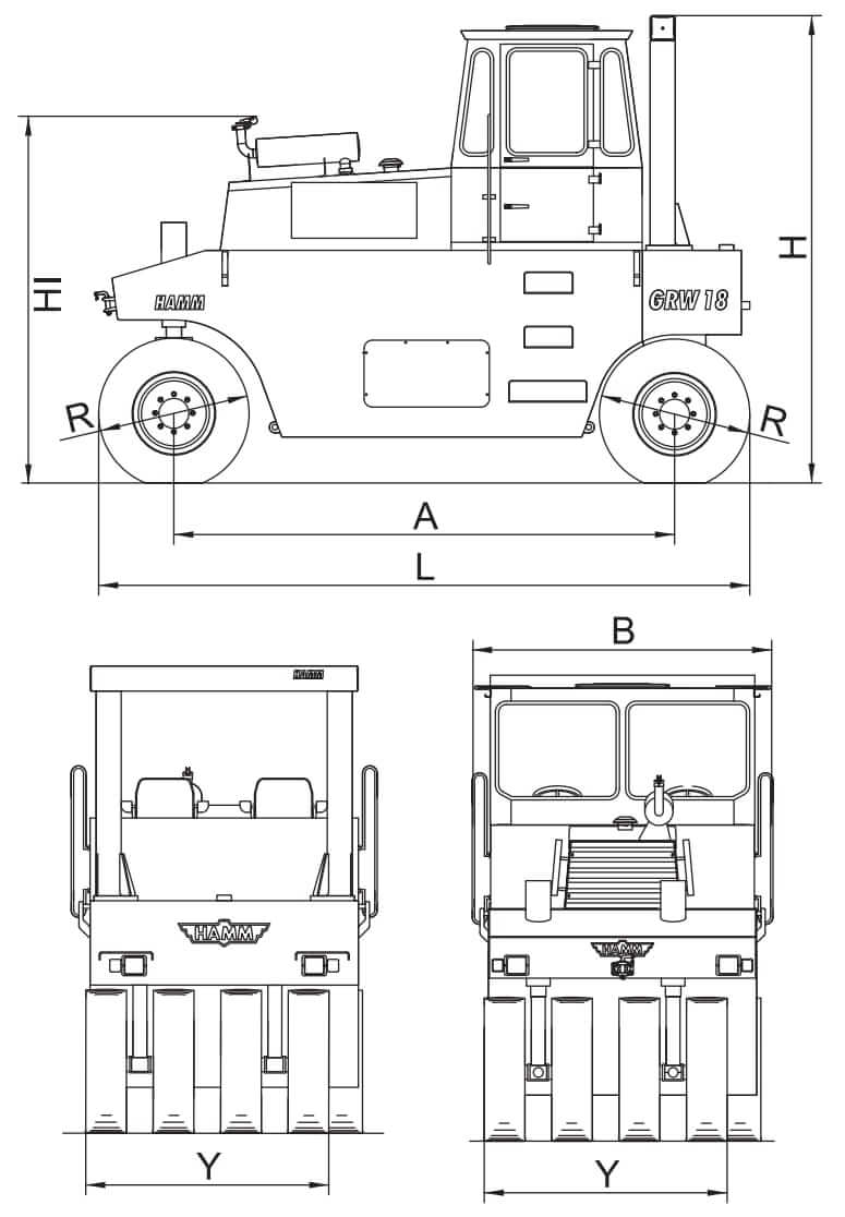 Hamm GRW 18 Pneumatic Roller Dimensions