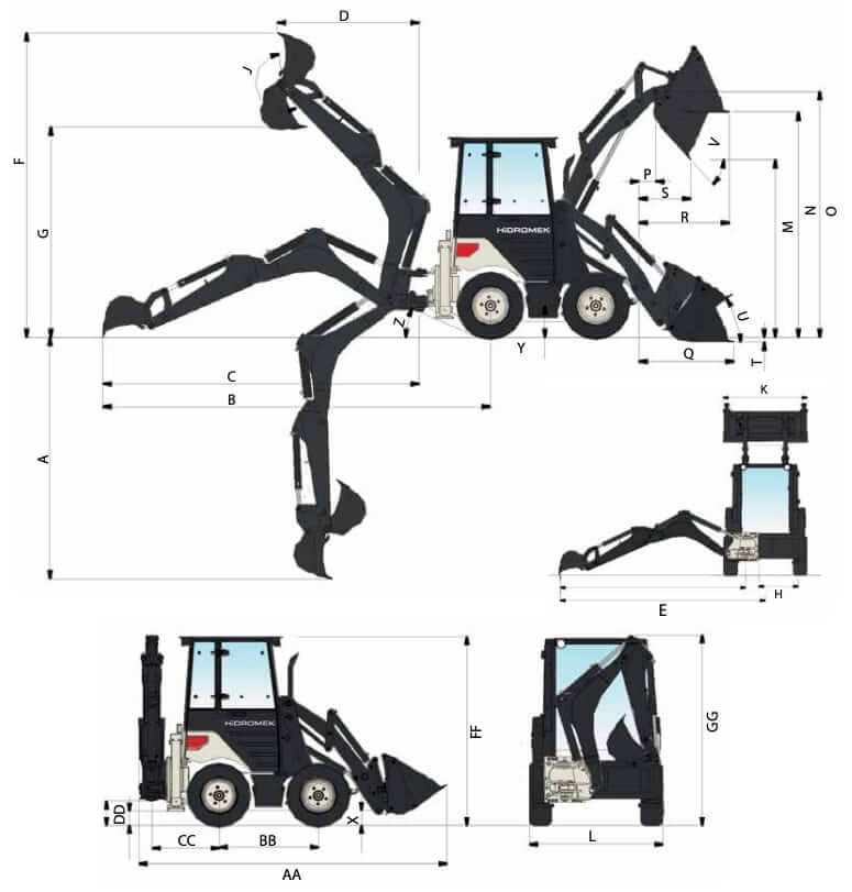 Hidromek HMK 62 SS Mini Backhoe Loader Dimensions
