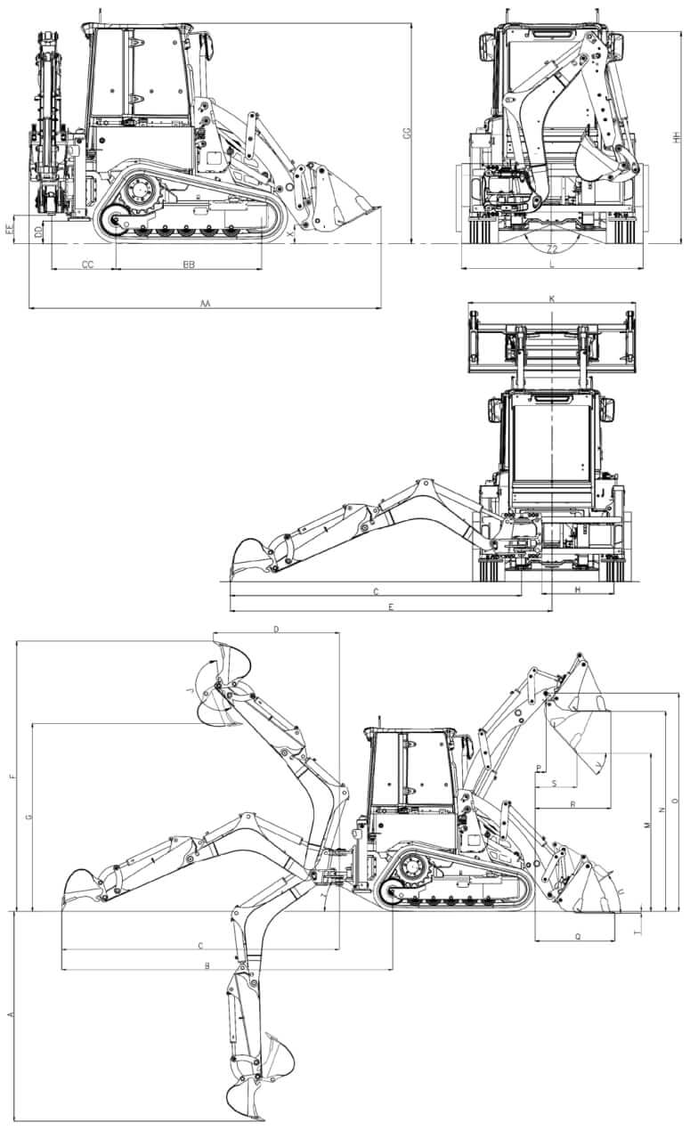 Hidromek HMK 62 T Mini Crawler Backhoe Loader Dimensions