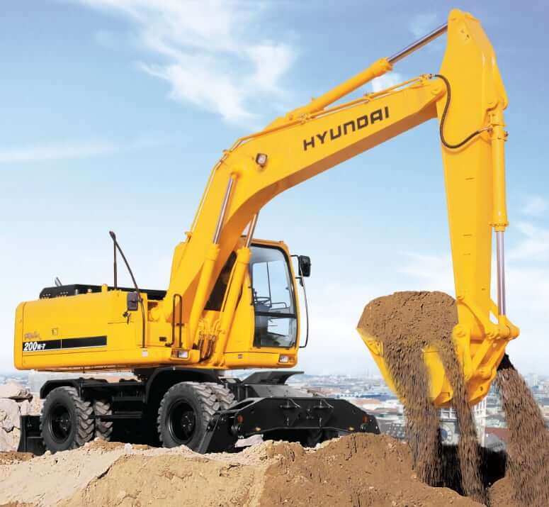 Hyundai R200W-7 Wheeled Excavator Specs and Dimensions