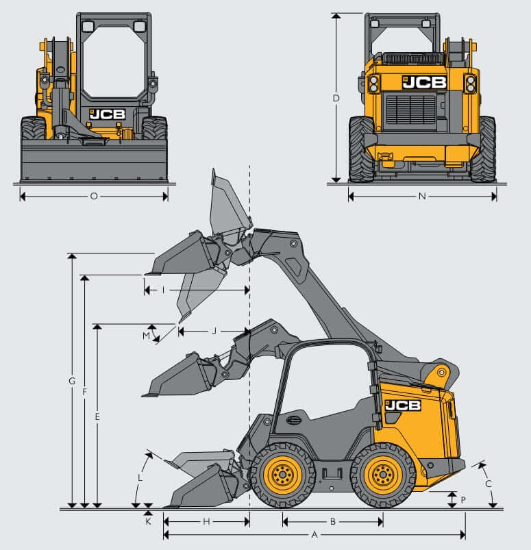 JCB 250 Skid Steer Loader Dimensions and Working Range