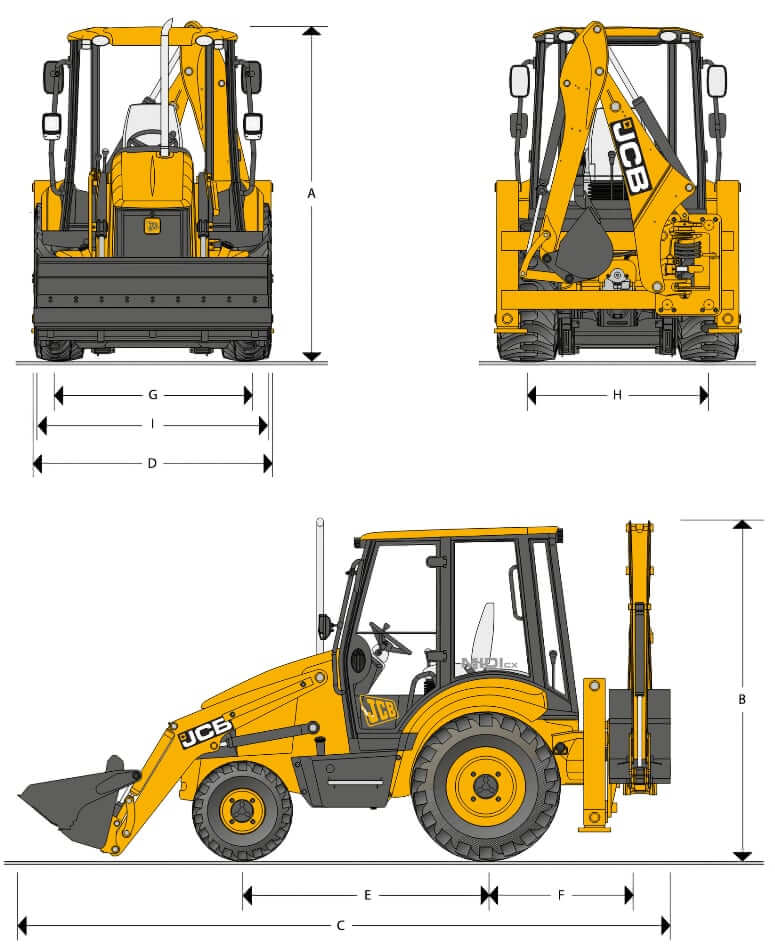 JCB MIDI CX Backhoe Loader Dimensions and Weight
