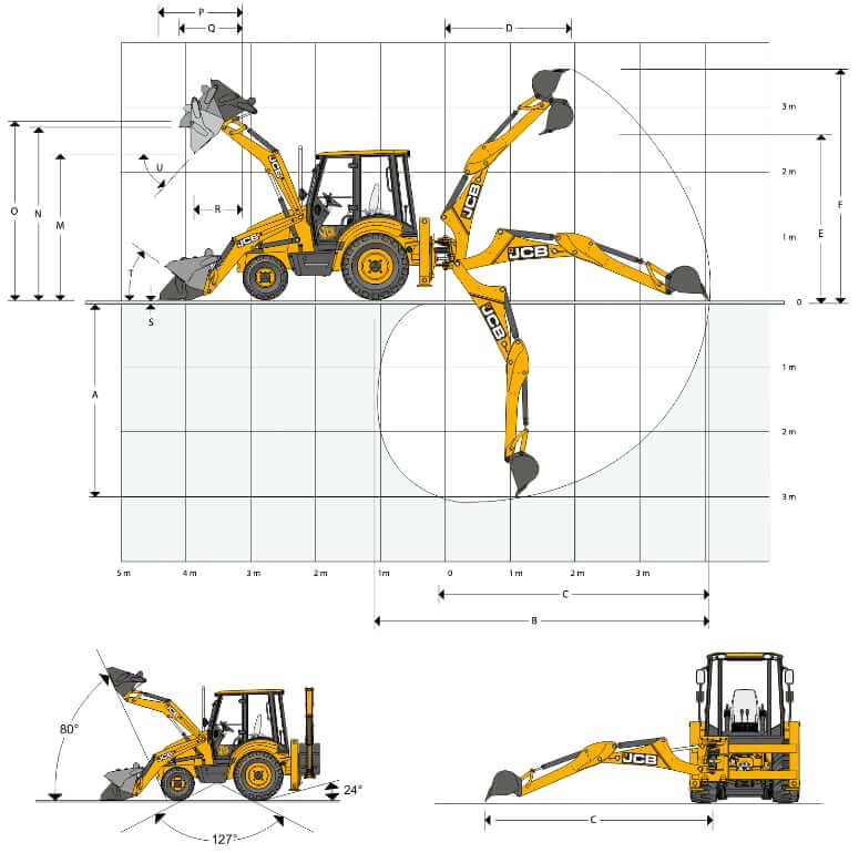 JCB MIDI CX Backhoe Loader Working Range and Performance