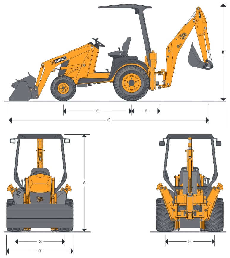 JCB MINI CX Backhoe Loader Dimensions