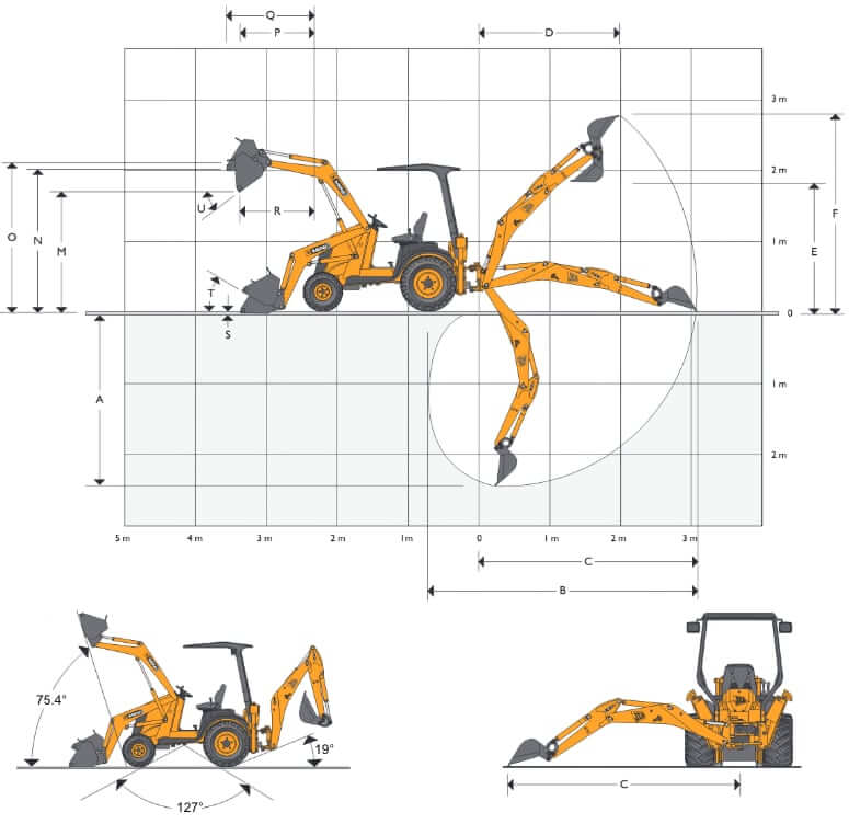 JCB MINI CX Backhoe Loader Working Range