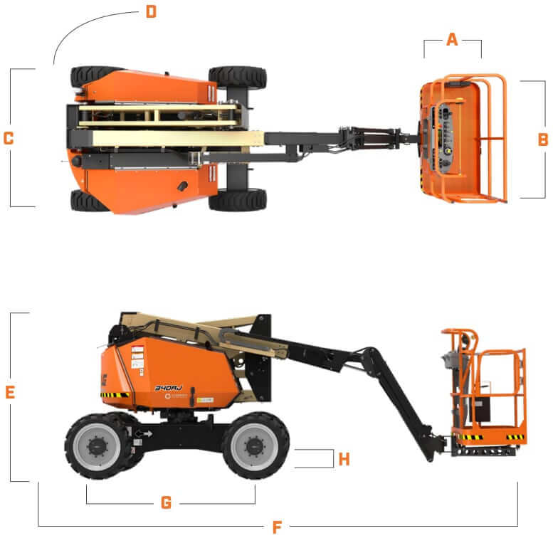 JLG 340AJ Boom Lift Dimensions