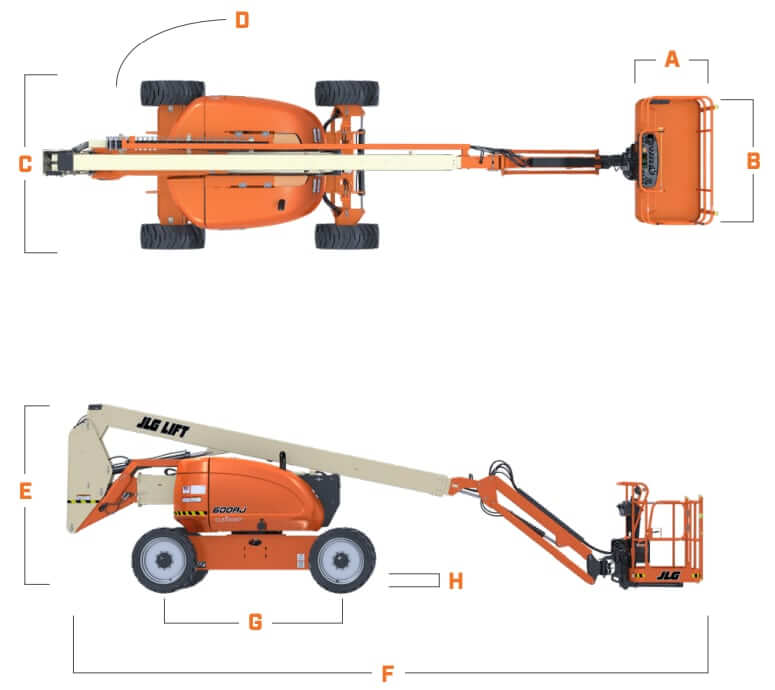 JLG 600AJ Articulating Boom Lift Dimensions