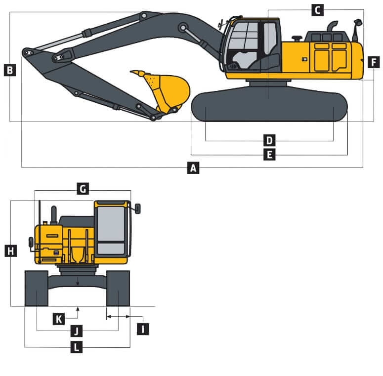 John Deere 250G LC Excavator Dimensions