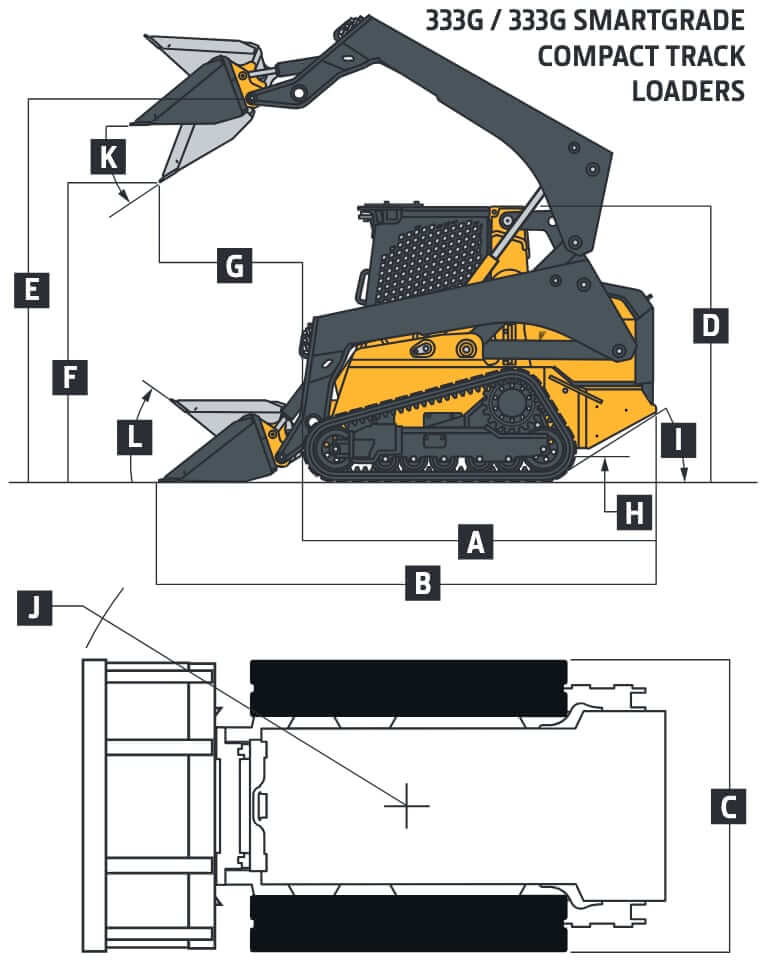 John Deere 333G Compact Track Loader Dimensions