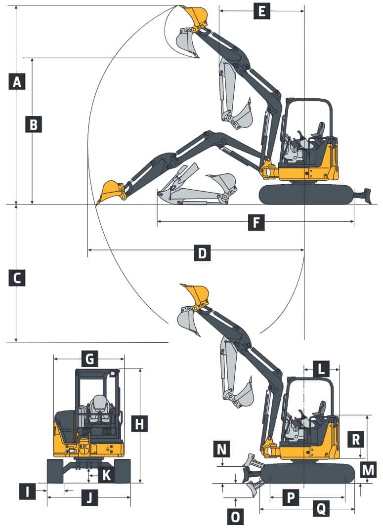 John Deere 35G Mini Excavator Dimensions and Working Range