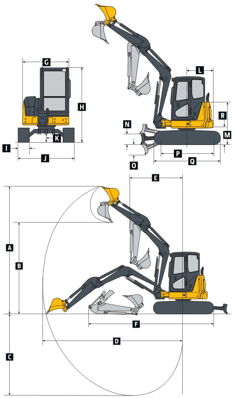 John Deere 50G Mini Excavator Dimensions