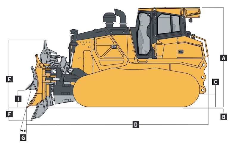 John Deere 950K Dozer Dimensions (with 6-Way PAT Blade)