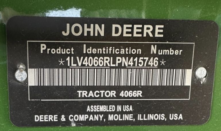 John Deere Product Identification Number Plate
