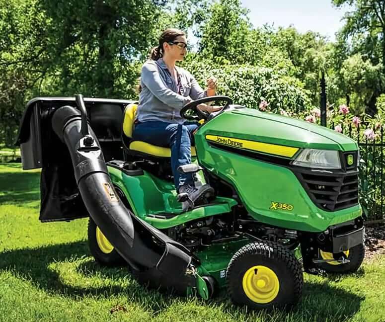 John Deere X350 Tractor with 2-Bag Rear Bagger