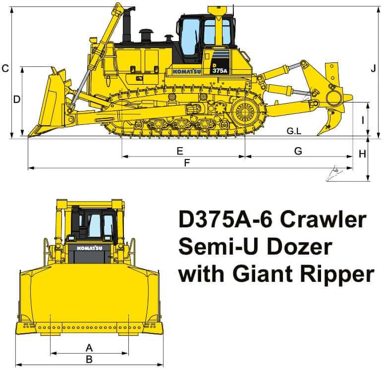 Komatsu D375A-6 Dozer Dimensions