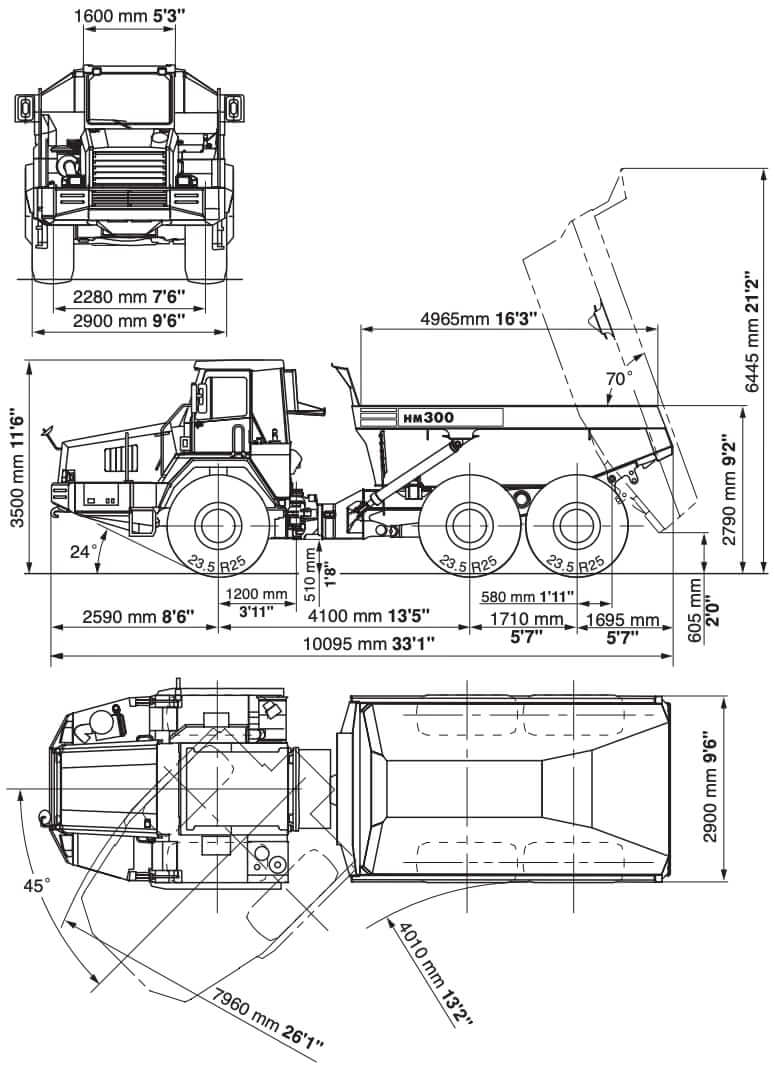 Komatsu HM300-1 Dump Truck Dimensions