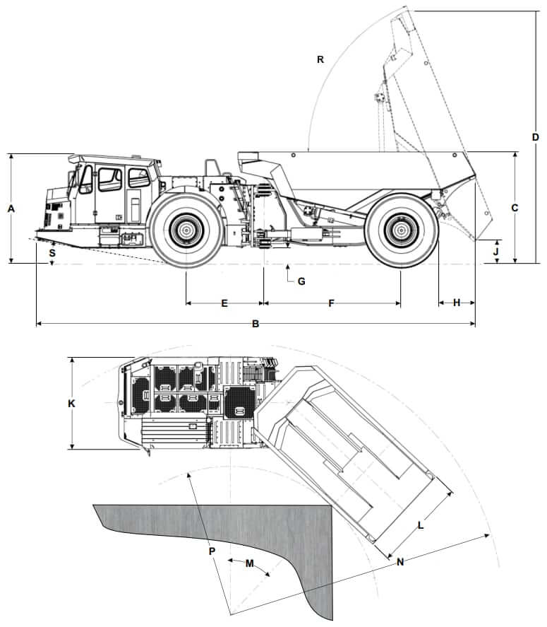 Komatsu HX45 Underground Truck Dimensions