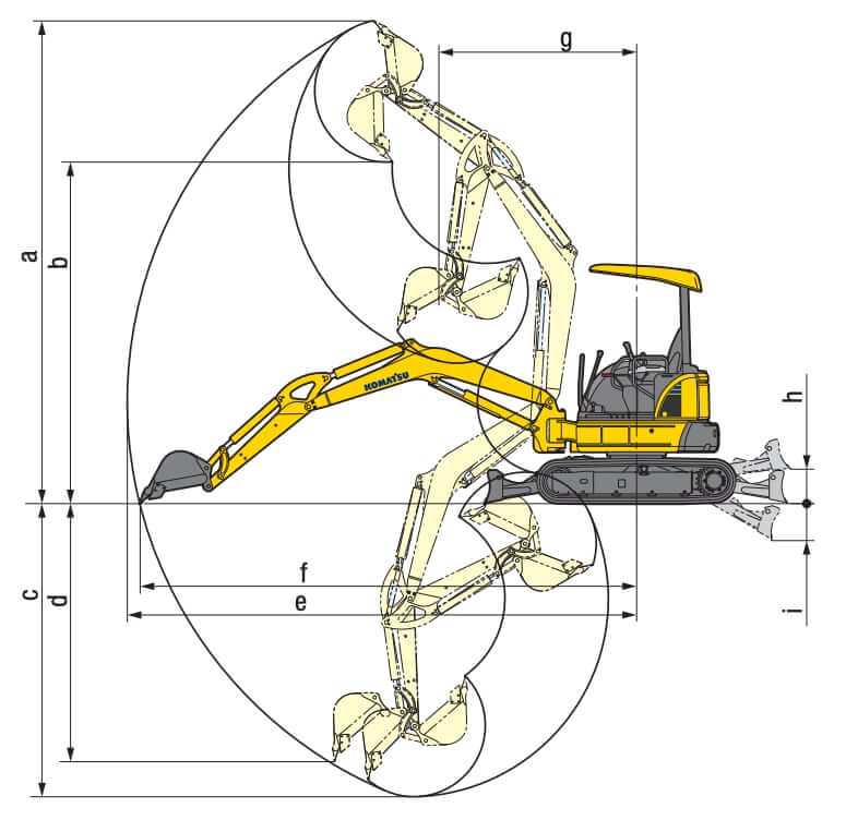 Komatsu PC35MR-3 Mini Excavator Working Range
