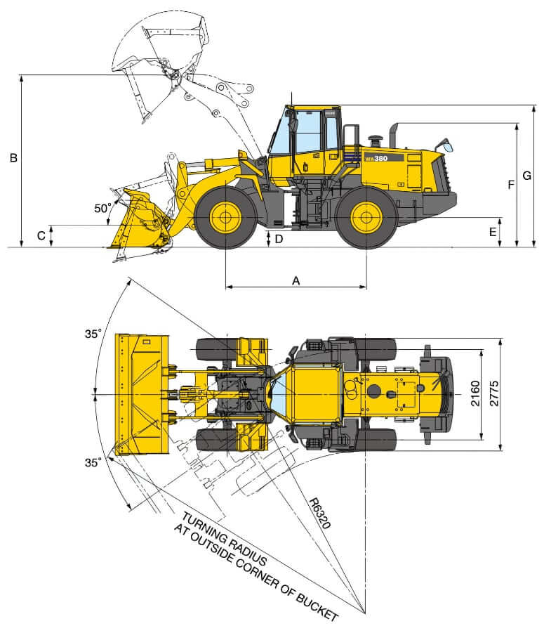 Komatsu WA380-6 Wheel Loader Dimensions