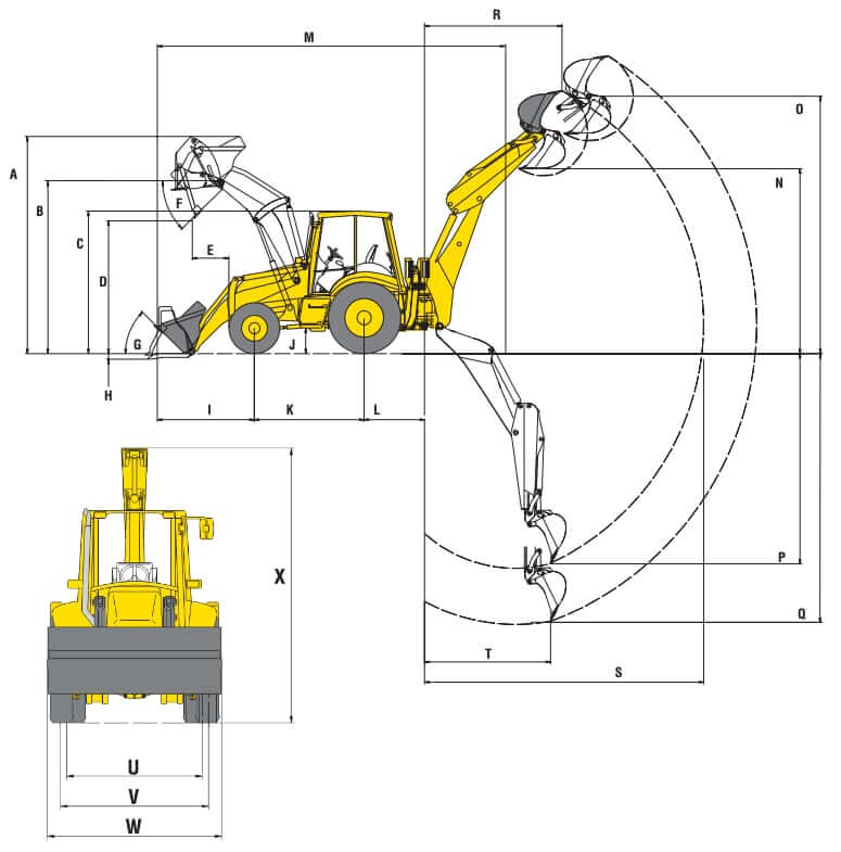 Komatsu WB140-2N Backhoe Loader Dimensions and Weight