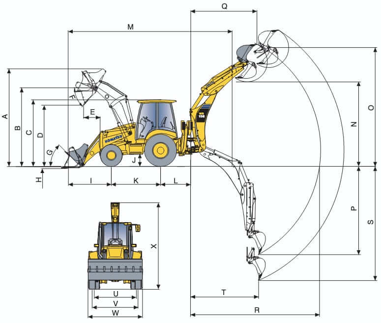 Komatsu WB156-5 Backhoe Loader Dimensions