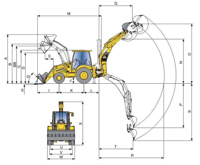 Komatsu WB93R-5 Backhoe Loader Dimensions