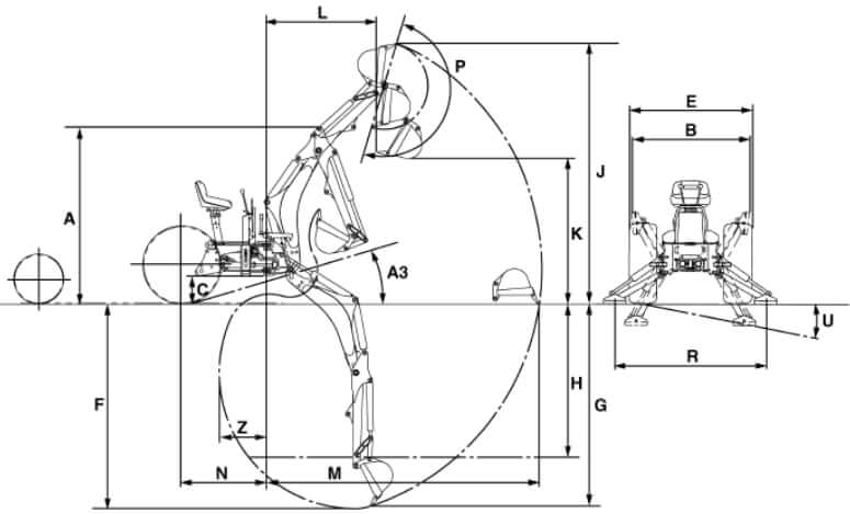 Kubota BH77 Backhoe Dimensions