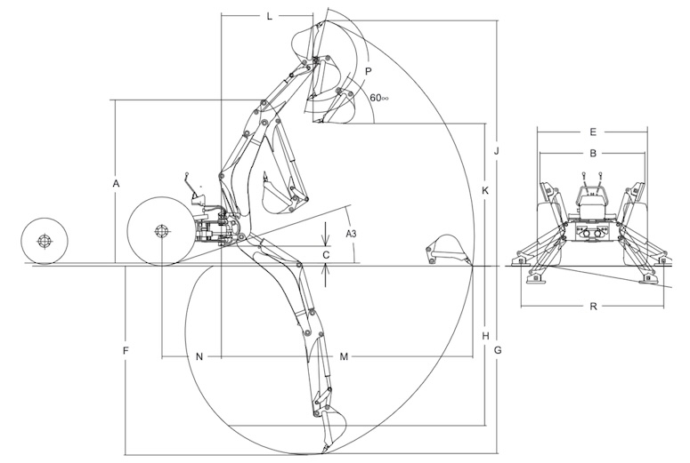 Kubota BT820 Backhoe Specs and Dimensions