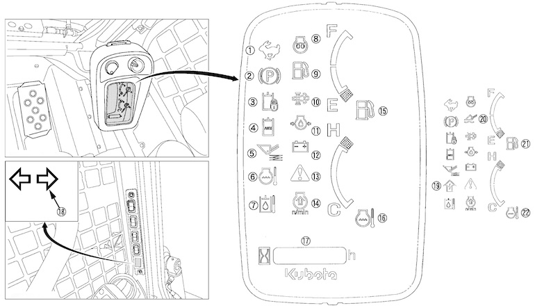 Kubota Dash Symbols and Warning Lights for Skid Steers