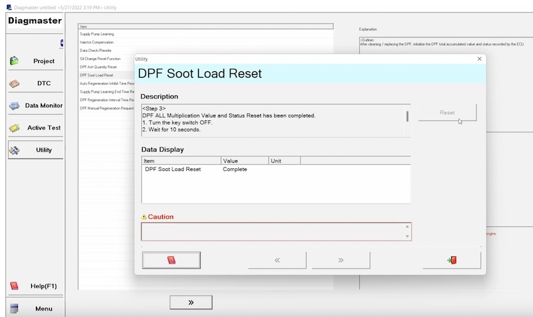 Diagmaster DPF Manual Regeneration Function