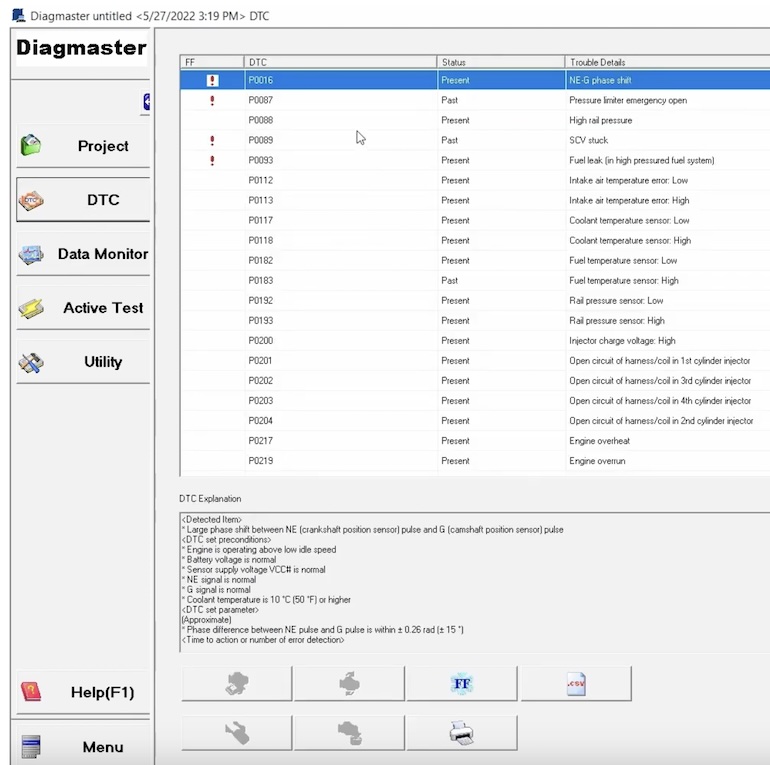 Retrieving DTC Error Codes with Diagmaster