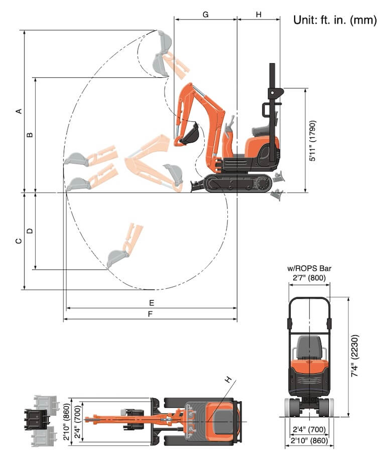 Kubota K008-3 Dimensions