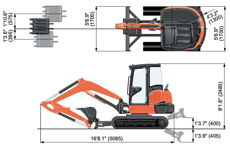Kubota KX040-4 Mini Excavator Dimensions