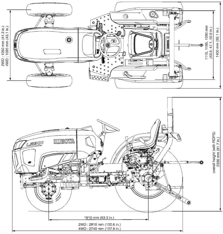 Kubota L3901 Tractor Dimensions
