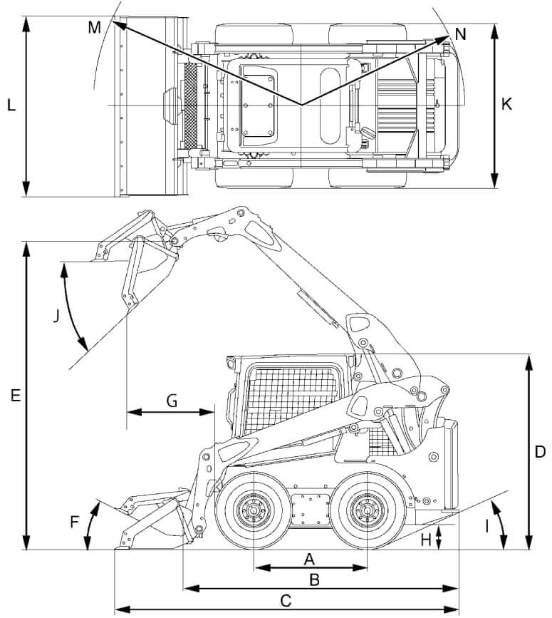 Kubota SSV65 Skid Steer Loader Dimensions