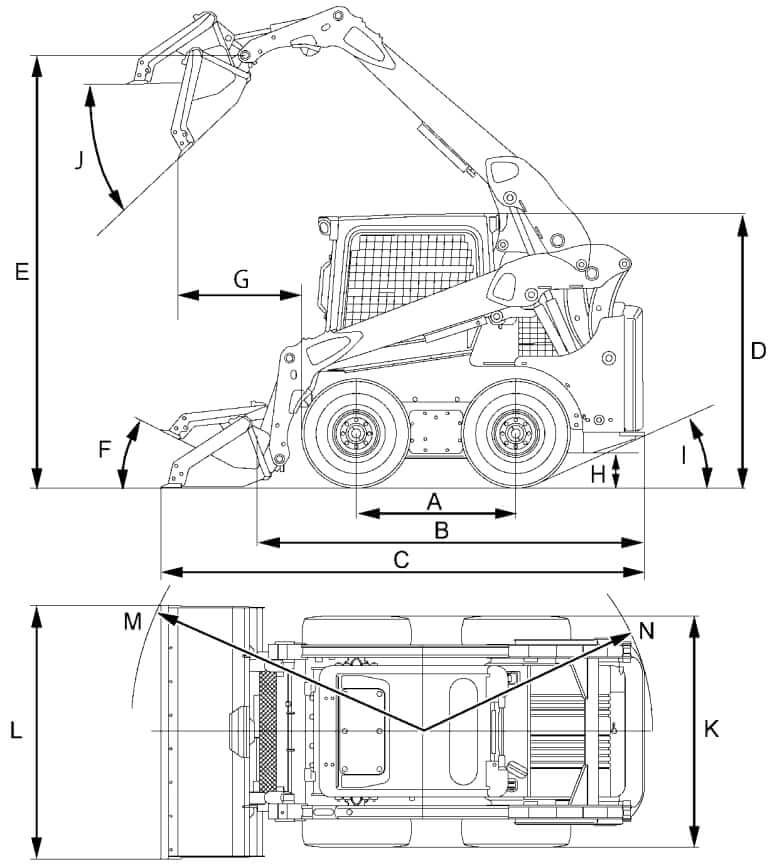 Kubota SSV75 Skid Steer Loader Dimensions