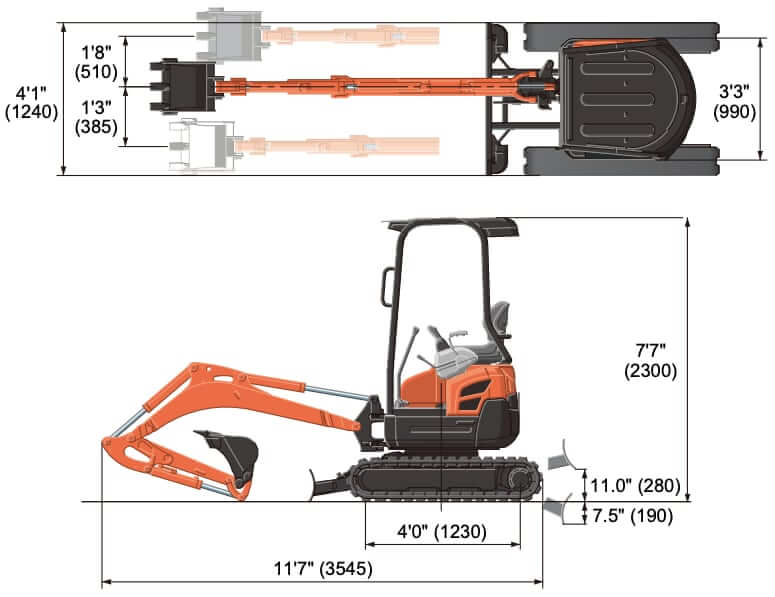 Kubota U17 Mini Excavator Dimensions