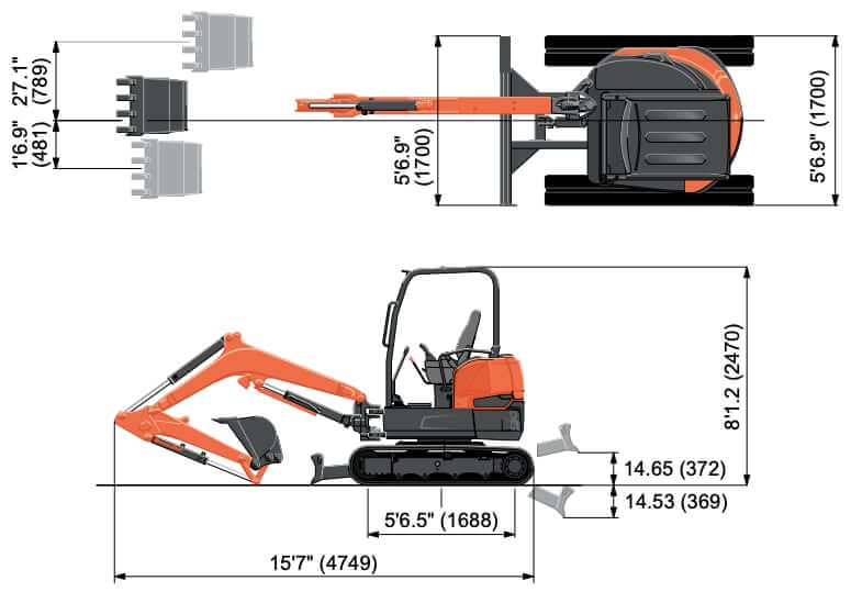 Kubota U35-4 Mini Excavator Dimensions