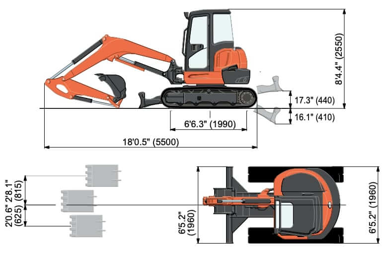 Kubota U55-4 Mini Excavator Dimensions