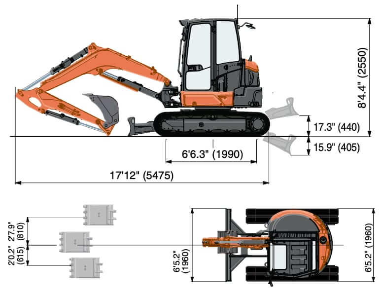 Kubota U55-5 Mini Excavator Dimensions