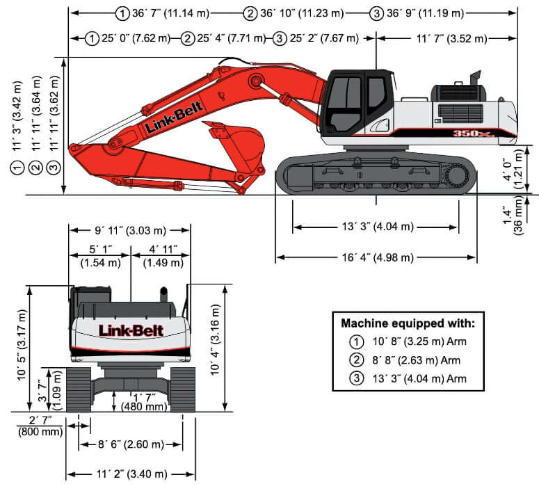 Link-Belt 350X3 Excavator Dimensions