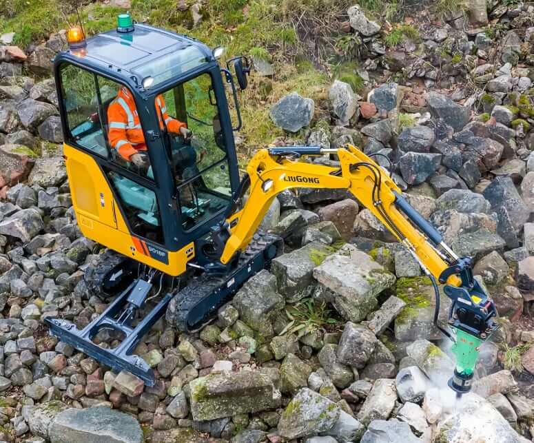 LiuGong 9018F Mini Excavator with Hammer Attachment