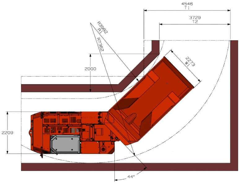 Sandvik Toro TH320 Underground Truck Turning Dimensions