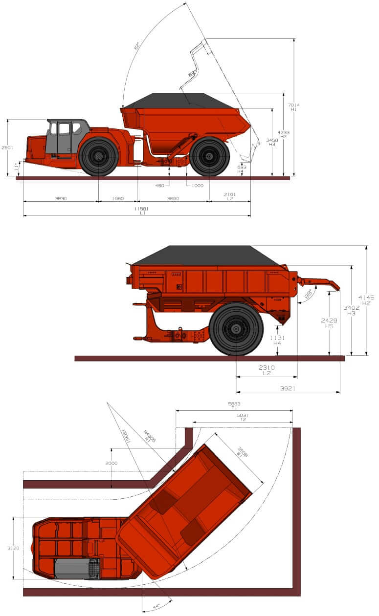 Sandvik Toro TH663i Underground Truck Dimensions