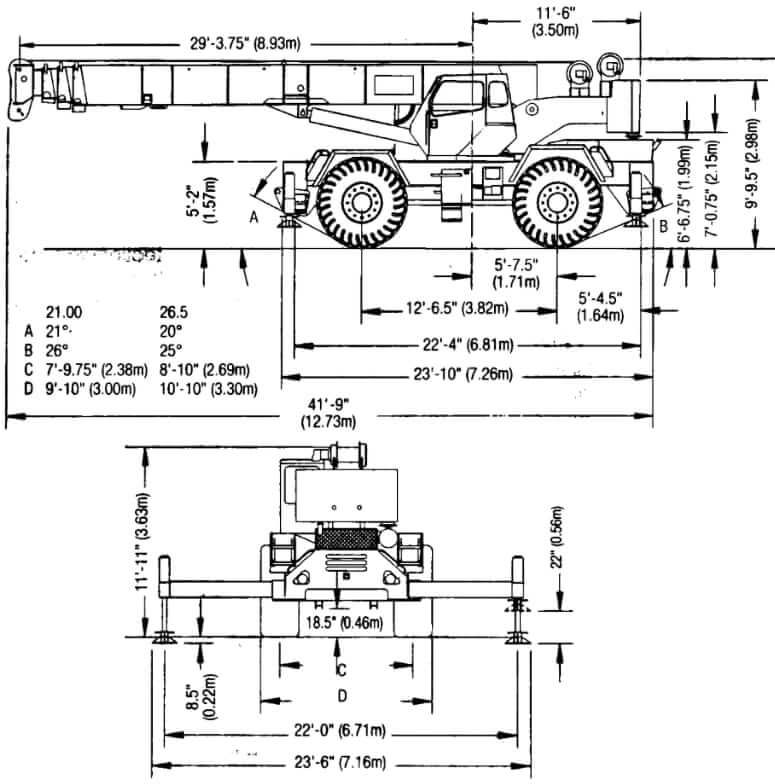 Terex RT450 Crane Dimensions