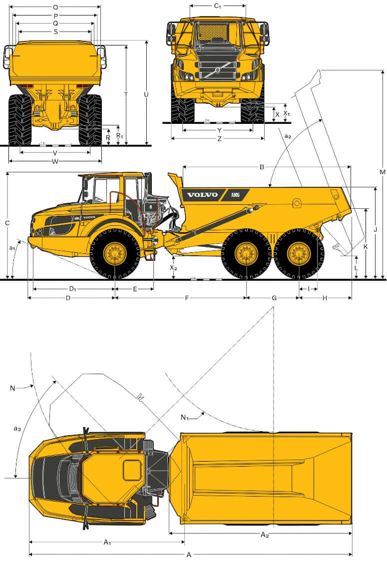 Volvo A25G Articulated Dump Truck Dimensions