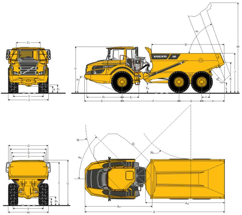 Volvo A30G Articulated Dump Truck Dimensions
