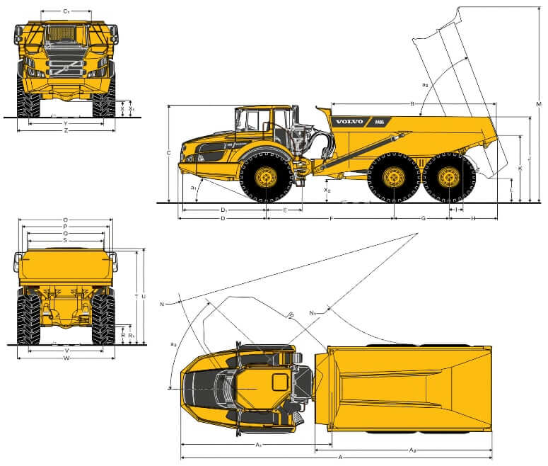 Volvo A35G Articulated Dump Truck Dimensions