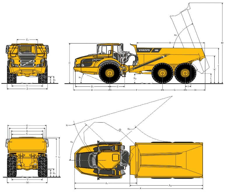 Volvo A40G Articulated Dump Truck Dimensions